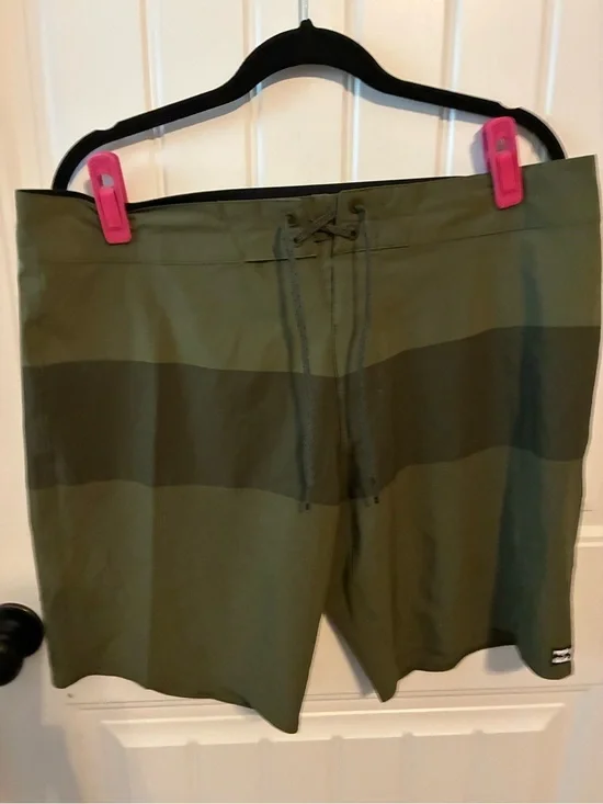 Billabong Olive Green Two-Tone Stripe Board Shorts
