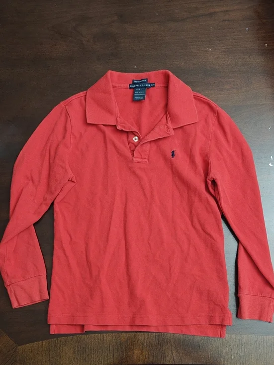 Ralph Lauren Long Sleeve Polo - True Red with Navy Pony Sz L Kids