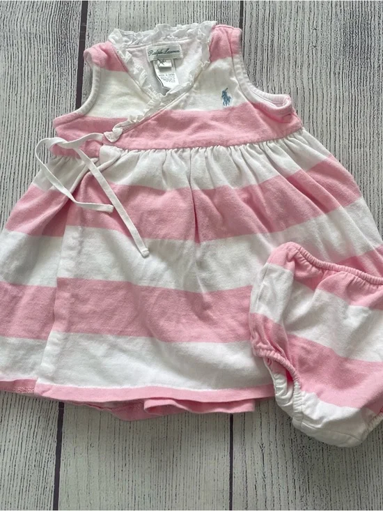 Ralph Lauren Pink & White Striped Dress with Bloomers Size 6 months