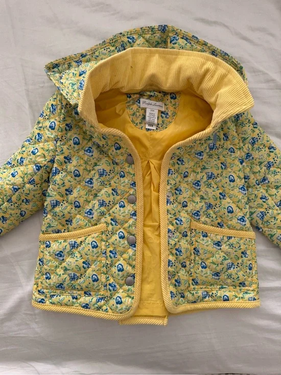 Ralph Lauren Yellow Floral Quilted Jacket with Blue Accents