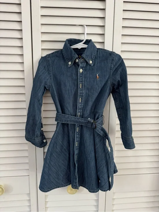Polo Ralph Lauren Girls Belted Denim Shirt Dress Size 3