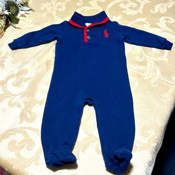 Ralph Lauren 100% Cotton Shawl Collar Footed long sleeve outfit size 9 M