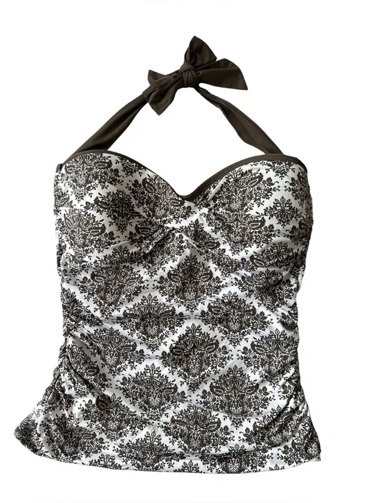 Tommy Bahama Halter Tankini Top Brown Cream Floral Ruched Side Size M