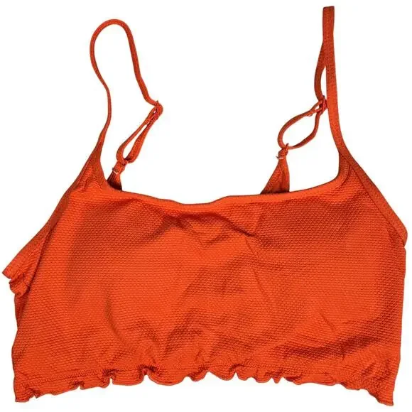 Aerie Textured Orange Scoop‎ Neck Bikini Top M NWT