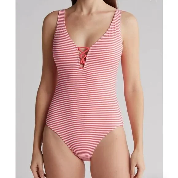 Tommy Bahama Breaker Bay Reversible‎ Lace Back One-piece SPF50 SZ 14 Beach