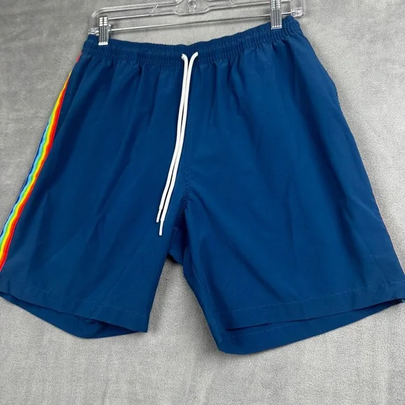 Chubbies Mens Swim Trunks Navy Blue Rainbow Stripe‎ Mesh Lined Shorts Medium