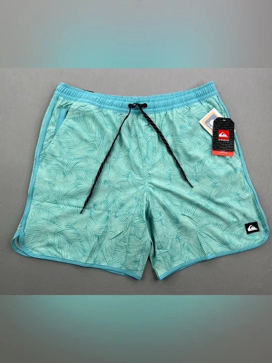 QUIKSILVER BLUE HAZE TACKLE SCALLOPED HEM LINED SWIM TRUNKS