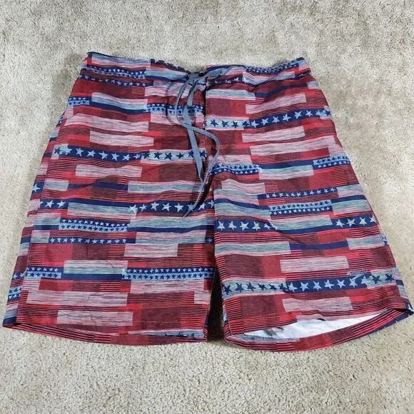Speedo Swim Trunks Red White And Blue Board Shorts Mesh Lining Size L