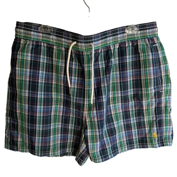 Vintage Men's Polo Ralph‎ Lauren XL Classic Plaid Multi-Color Print Swim Trunks
