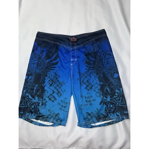 MMA Elite Board Shorts Mens L‎ Trunks Blue Activewear Training Skulls Cobras