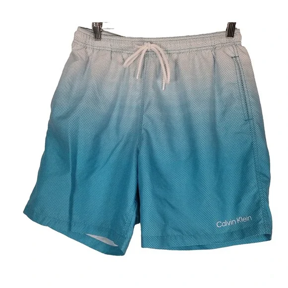 Calvin Klein Swim Trunks Mens Large Blue White Ombre Dot Swim Shorts Mesh Travel