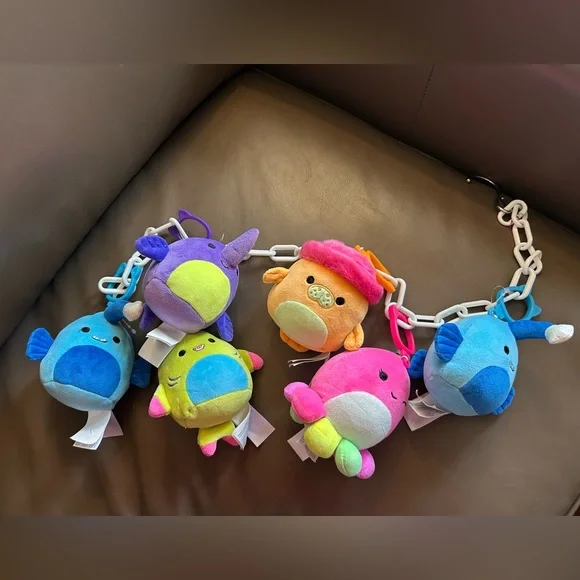 Squishmallows Colorful Sea🦈🐙🐚🌊 Creature Plush Set of 6 with chain