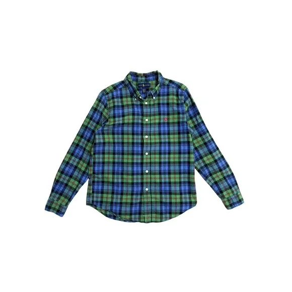 Ralph Lauren Shirt‎ Boys XL 18-20 Green Blue Plaid Button Down Long Sleeve Pony