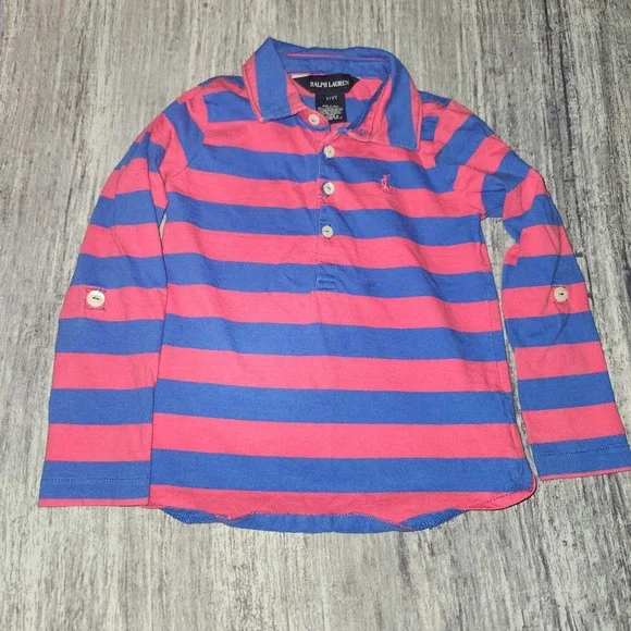 Ralph Lauren Kids 2/2T Striped Top Long Sleeve Blue Pink Polo Shirt‎