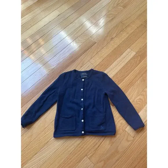 Ralph Lauren Girl's Bow-Trim Cashmere Cardigan 4T Navy‎