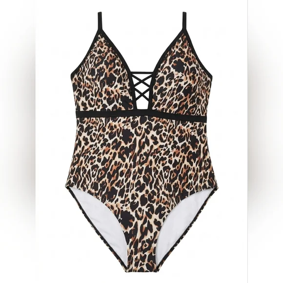 Leopard Print One-Piece Swimsuit for Kids‎ - Brown/Black