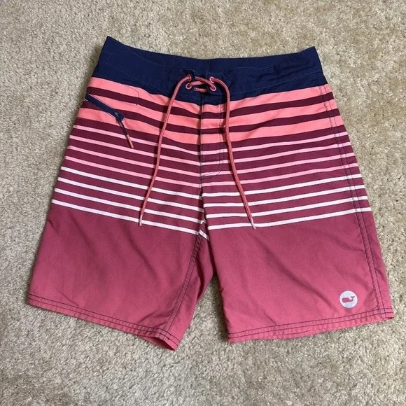 Vineyard Vines Board Shorts Mens 28 Pink‎ Navy Striped Swim Trunks Whale