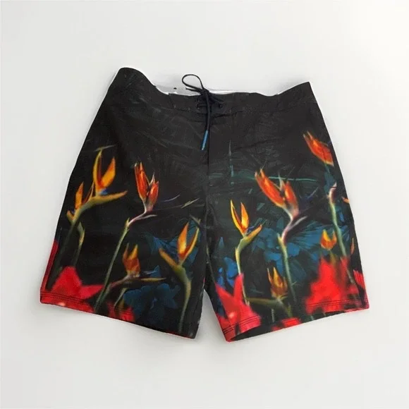 American Eagle Mens Bird of Paradise Floral Board Shorts Black Swim Trunks Small