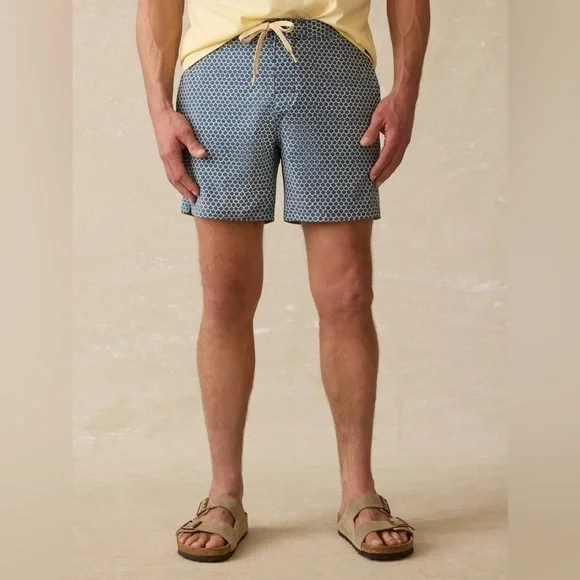 Faherty Classic Boardshort Mens 32 Blue Fish Scale All Over Print