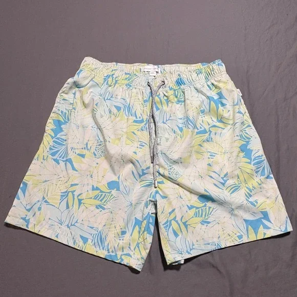 Vintage Summer Mens XXL Tropical Leaf Swim‎ Trunks Blue Green V70724