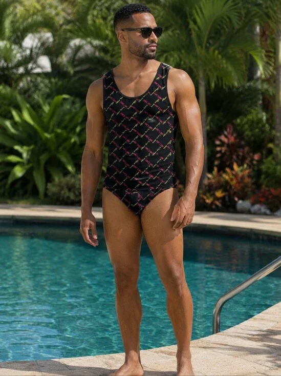 Trina Turk Mr Turk Parker Hurley Men's Swimwear Top Black & Pink-Size: Medium
