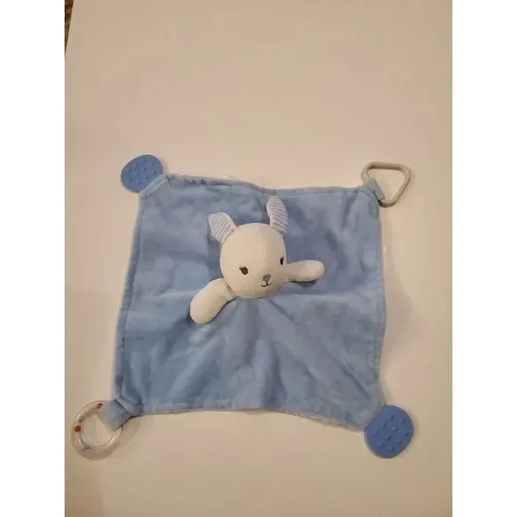 Modern Baby Bunny Snuggle Blue Lovey‎ Rabbit Rattle Teether Security Blanket
