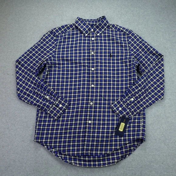 Ralph Lauren Shirt Boys L 14-16 Blue Plaid Check Button‎ Down Preppy