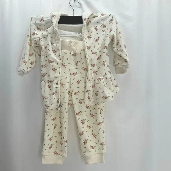 Ralph Lauren white velour track suit 24 mos. Rose print hoodie 2 piece