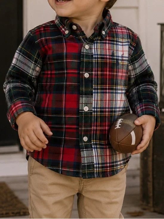Ralph Lauren Boys' Multicolor Tartan Plaid Button-Down Performance Flannel Shirt