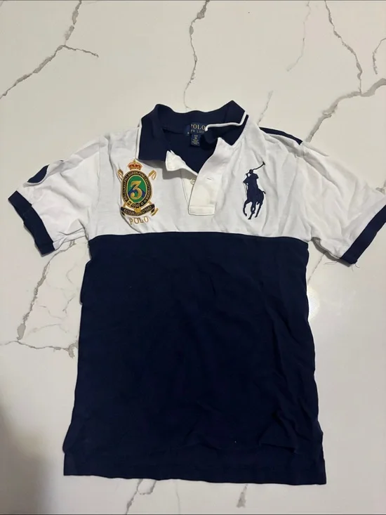 Ralph Lauren Two-Tone Navy and White Polo with Crest