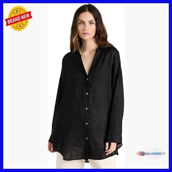 Linen Long Sleeve Tunic Button Down Shirt Oversized Cover Up