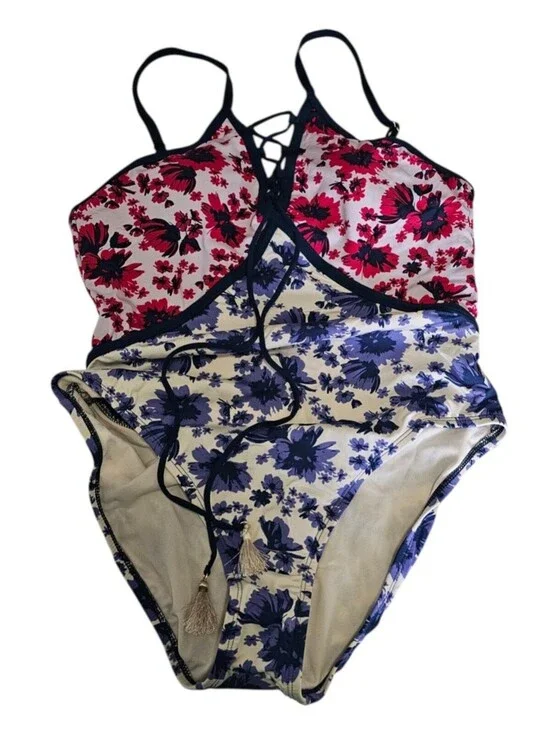 Gibson Latimer Womens Sz M One Piece Swimsuit Red White Blue Floral NEW