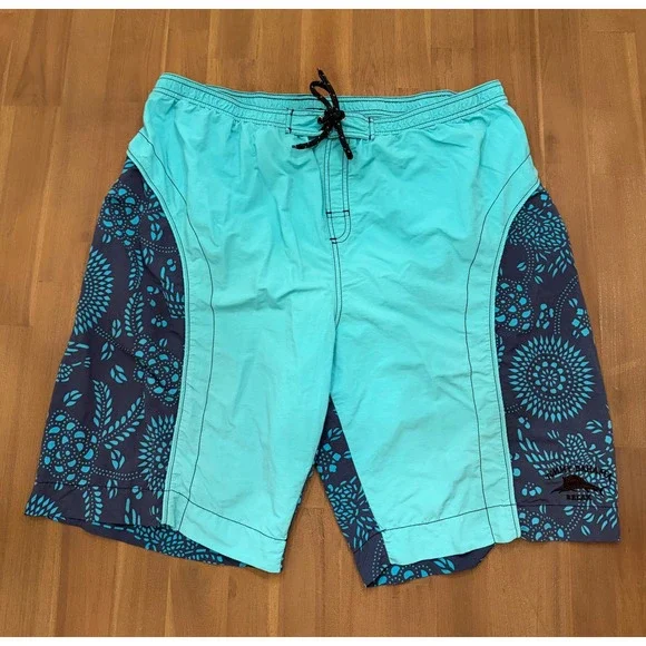 Tommy Bahama Relax Mens XL Swim Trunks‎ Turquoise Navy Blue Floral Mandala Print