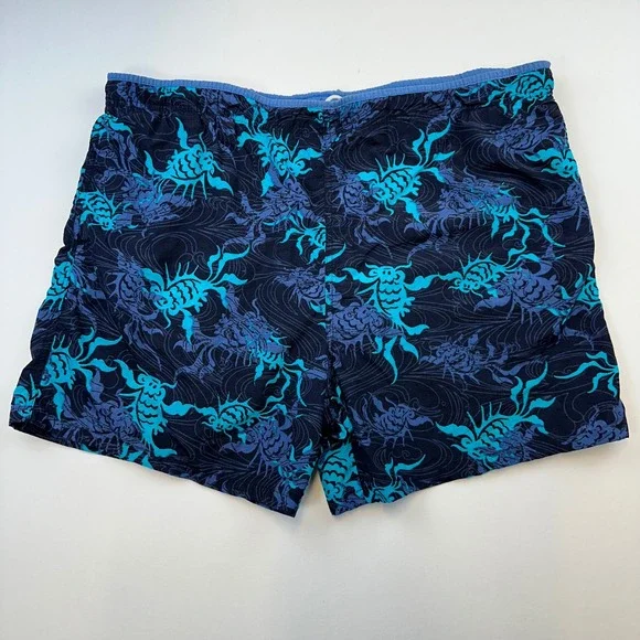 Vintage Catalina Mens‎ Swim Trunks Board Shorts Blue Teal Fish Print Large