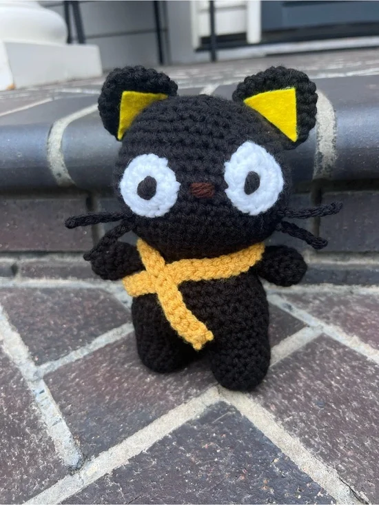 Hand Crocheted Felix the Stylish Black Cat Stuffed Animal Plushie!