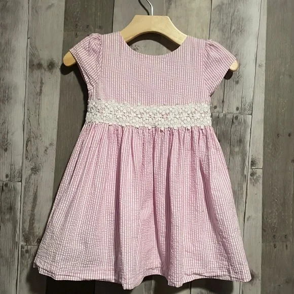 Polo Ralph Lauren Pink Seersucker & Lace Dress 24 months