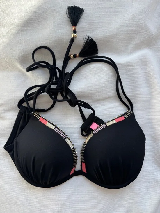 NEW Victoria’s Secret Black Women's Embellished Push-Up Bikini Top 32B