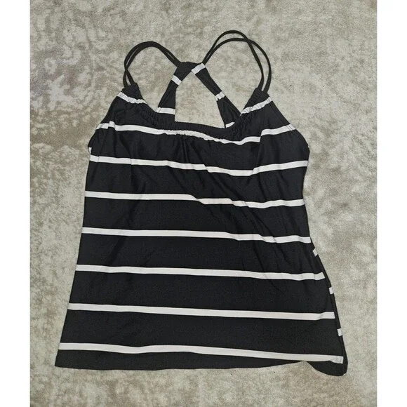 Xhilaration Black & White Striped Stretch Tankini Swim Top Women’s M Regular