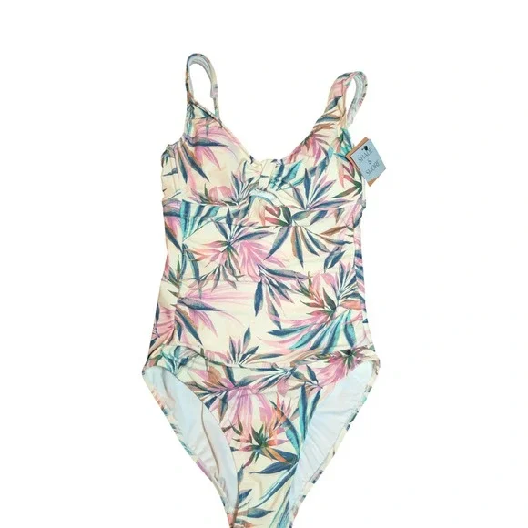 ⭐D4 Shade & Shore Women's Tropical Cream/Multicolr One Piece Swimsuit - L