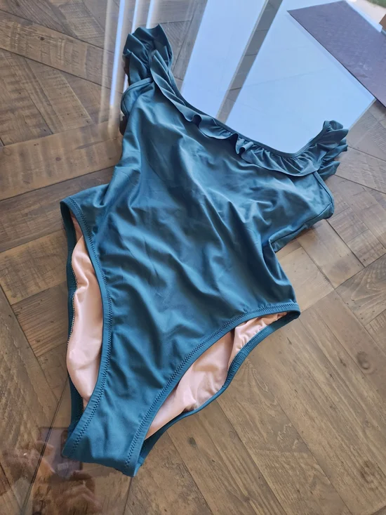 J. Crew Teal One-Piece Swimsuit with Ruffle Straps