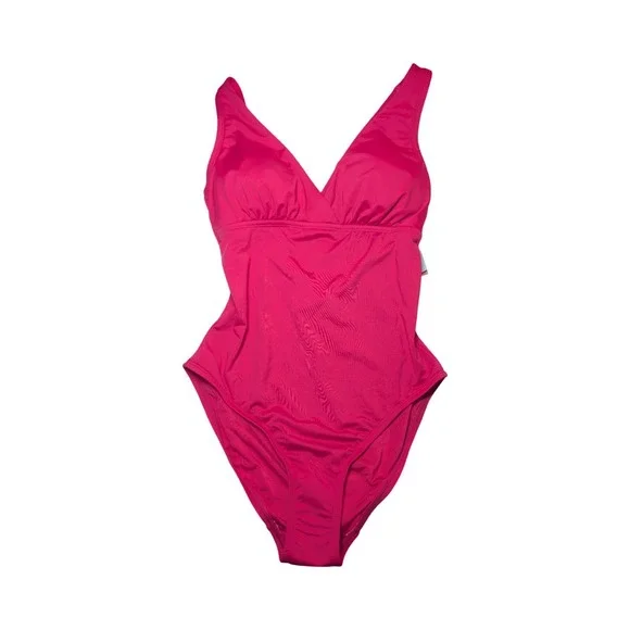 ⭐D4 Shade & Shore Swimsuit Womens Pink One Piece V-Neck Strappy Back - L