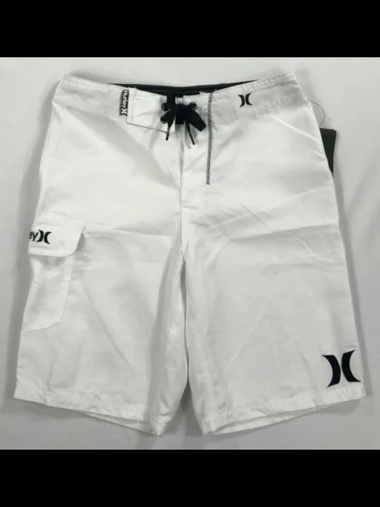 Hurley Men's White Board Shorts with Black Accents Size M 34