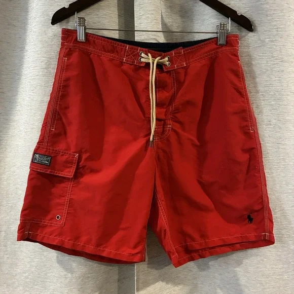 Polo Ralph Lauren Swim Trunks‎ Mens Medium Red Cargo Pocket Board Shorts