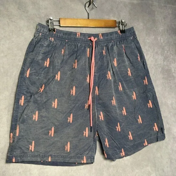 Johnnie O Mens Swim Trunks Shorts size Large‎ Blue Drawstring Pink Surfer