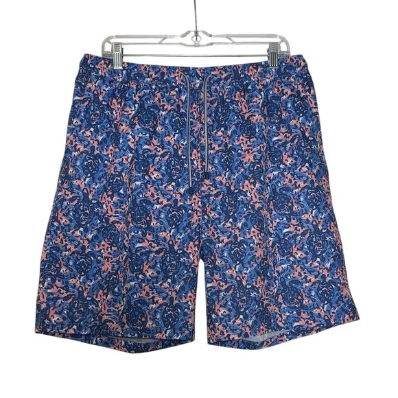 Peter Millar Swim Trunks Turtle Tide Print Blue Orange Size Large Drawstring