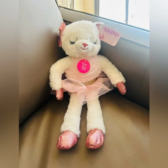 Dan Dee White Cat Ballerina Bear Pink Tutu Plush Stuffed Animal Sparkle