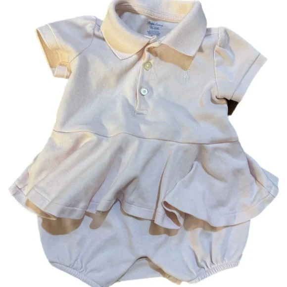 Ralph Lauren Pale Pink Polo Peplum Baby Romper 9 month