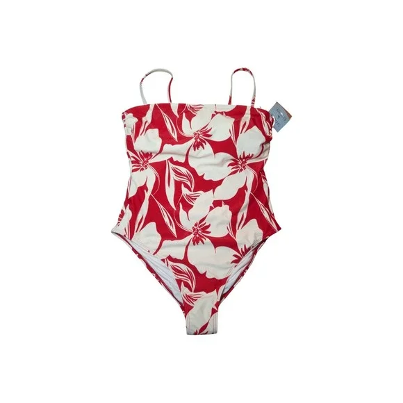 ⭐D4 Shade & Shore Red & Cream Floral High Leg One Piece Swimsuit - Large
