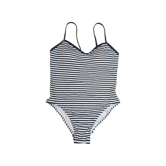 ⭐D4 Shade & Shore Black White Stripe Ribbed One Piece Swimsuit - Size L