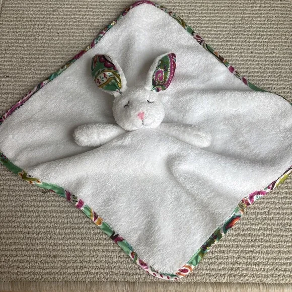 Vera Bradley Baby Lovey Bunny White/PINK Security Blanket Rabbit Bunny